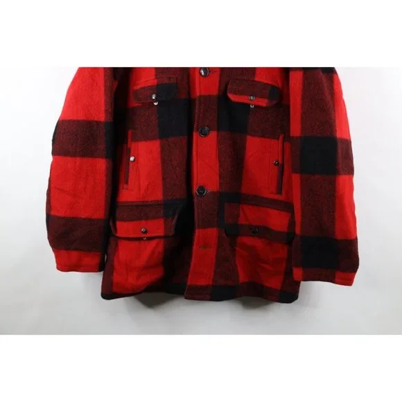 Vtg 50s 60s Streetwear Mens 42 Distressed Wool Mackinaw Hooded Cape Neck Jacket